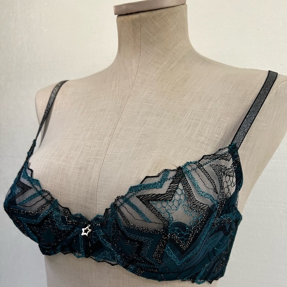 Elegant Lace Bra in Teal and Black - Picture 6 of 8